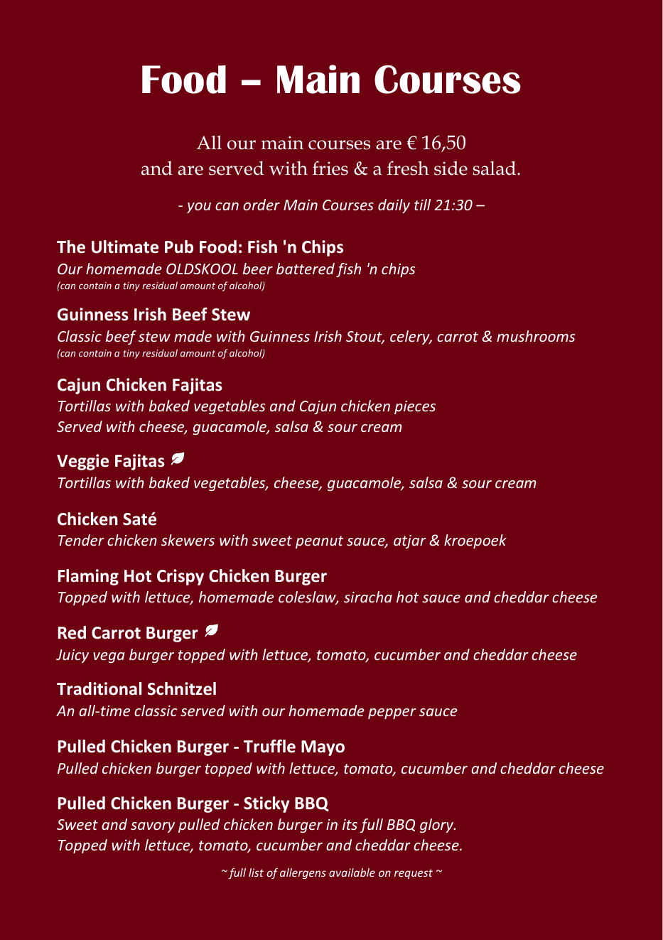 Drinkers Pub food menu page 1 of 4