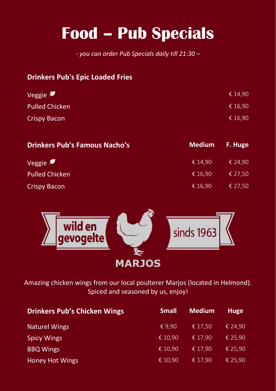Drinkers Pub food menu page 2 of 4