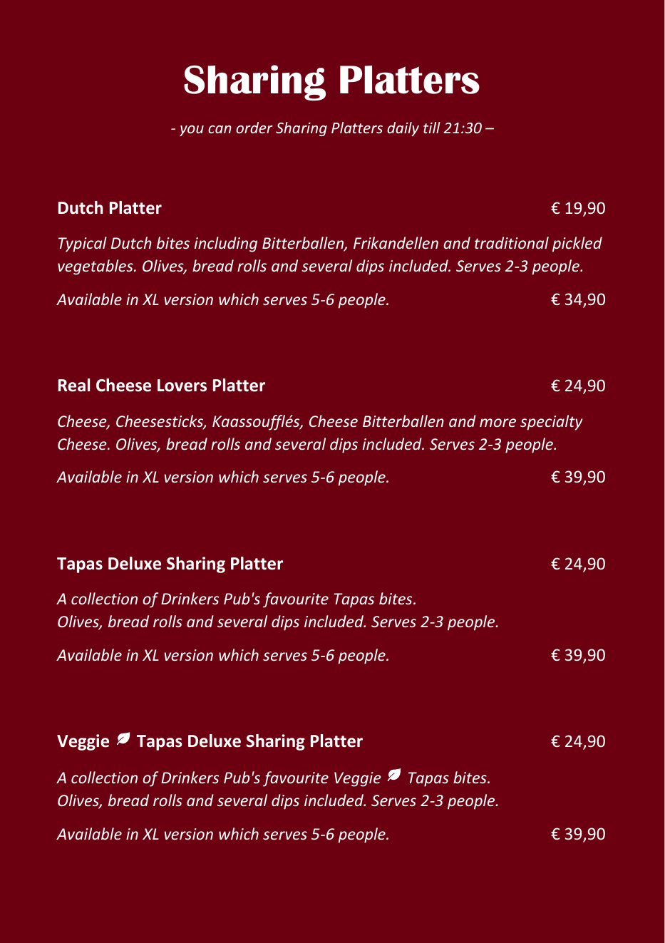 Drinkers Pub food menu page 3 of 4